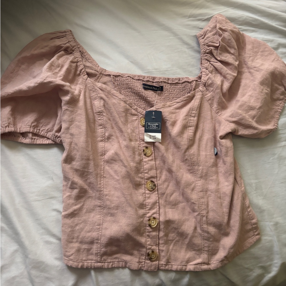 Abercrombie & Fitch Light Pink Puff Sleeve Blouse - Picture 2 of 8